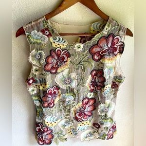 Sundance World of Wonders Organza Beaded and Embroidered Tank. Size Large